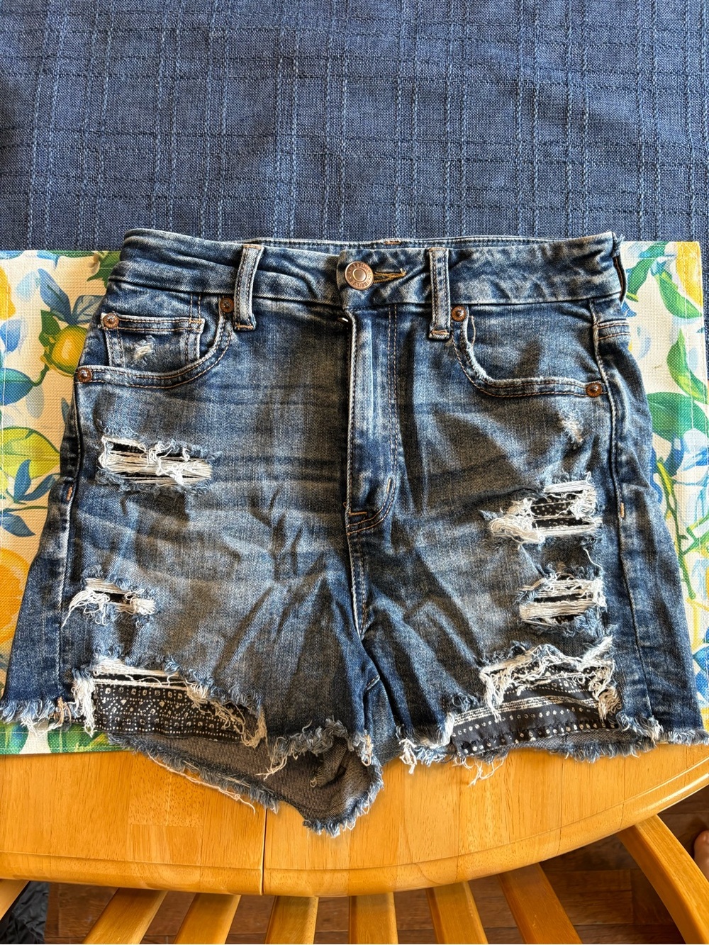 American Eagle Outfitters Distressed Dark Blue Denim Shorts